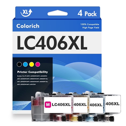 LC406XL LC406 Ink Cartridge Compatible for Brother MFC-J4335DW MFC-J5855DW Printer 406XL for MFC-J6555DW MFC-J4535DW MFC-J6955DW MFC-J4345DW MFC-J5955DW£¨Black Cyan Magenta Yellow£©