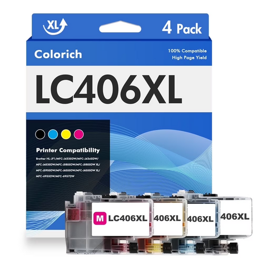 LC406XL LC406 Ink Cartridge Compatible for Brother MFC-J4335DW MFC-J5855DW Printer 406XL for MFC-J6555DW MFC-J4535DW MFC-J6955DW MFC-J4345DW MFC-J5955DW£¨Black Cyan Magenta Yellow£©