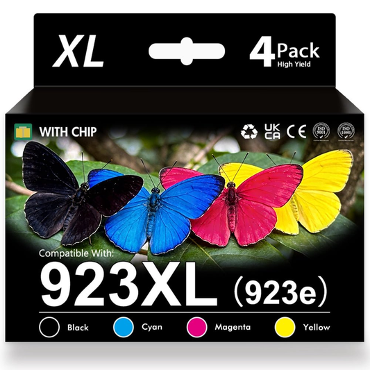 923 923XL Ink Cartridges with Chip Compatible for HP 923e 923XL Ink Combo Pack for OfficeJet Pro 8130 8135 8120 8122 8124 8125 8132 8134 8135 8138 8139 Printer (4 Pack, B/C/M/Y)