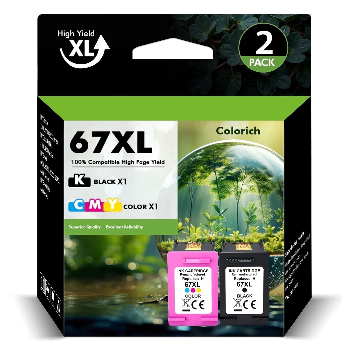 Compatible for HP 67XL 67 Ink Cartridges Combo Pack Ink 67 XL Office Jet 2755e 2855e 4155e 2700 2800e 3755 2652 Printer Ink 67 Black, Tri-color