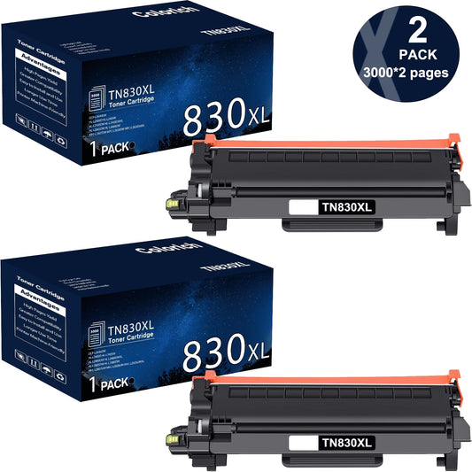 TN830XL TN830 Black High Yield Toner Cartridge Compatible for Brother TN830XL TN830 TN-830 HL-L2460DW HL-L2405W DCP-L2640DW MFC-L2820DW HL-L2400D L2405W L2480DW MFC-L2820DWXL Printer Ink 2-Pack
