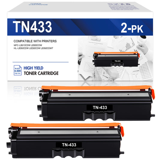TN433 TN-433 Black High Yield Toner Cartridge Compatible for Brother TN433 TN436 Toner HL-L8260CDW HL-L8360CDW MFC-L8610CDW MFC-L8900CDW (2 Pack, Black)