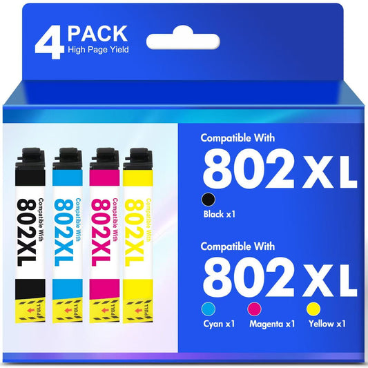 802XL Ink Cartridge Compatible for Epson 802 T802 T802XL WF-4740 WF-4720 WF-4730 Printer Pack of 4