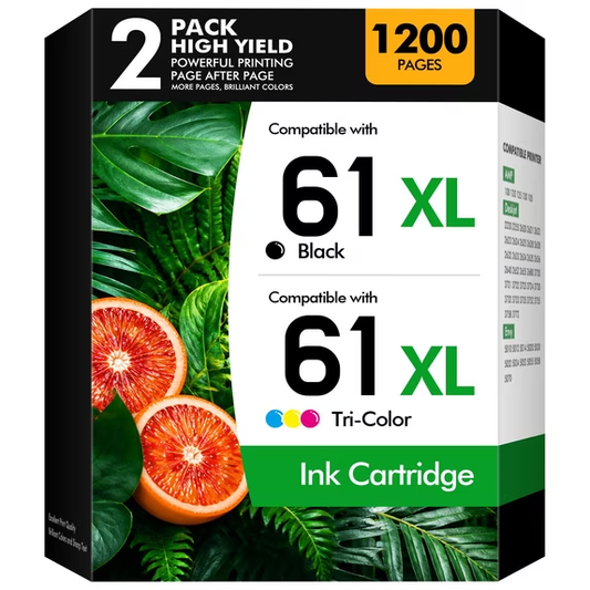 61XL Ink Cartridges Compatible for 61 Black/Tri-color Ink Work for Envy 4500 5530 4502 Officejet 4630 4635 Deskjet 1000 1010 1512 Printers (2 Pack, Black and Color)