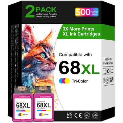68XL Ink Cartridges Compatible with HP Ink 68 Tri-Color for Envy 6120e 6152e 6155e 6552e 6555e 6558e Printer (2 Tri-Color)