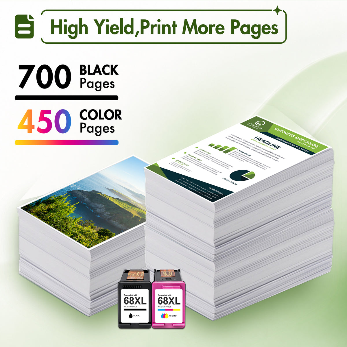 68XL Ink Cartridges Compatible with HP Ink 68 Tri-Color for Envy 6120e 6152e 6155e 6552e 6555e 6558e Printer (2 Tri-Color)