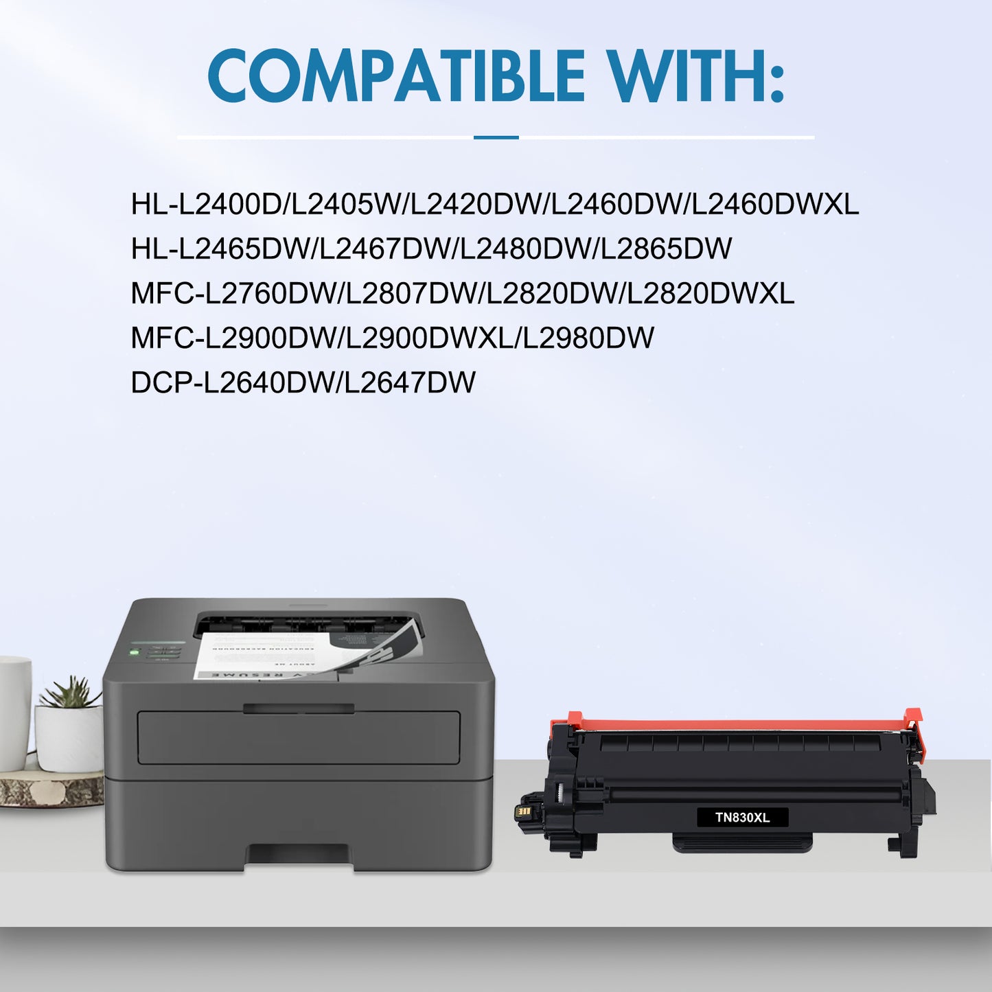 TN830XL TN830 Black High Yield Toner Cartridge Compatible for Brother TN830XL TN830 TN-830 HL-L2460DW HL-L2405W DCP-L2640DW MFC-L2820DW HL-L2400D L2405W L2480DW MFC-L2820DWXL Printer Ink 2-Pack