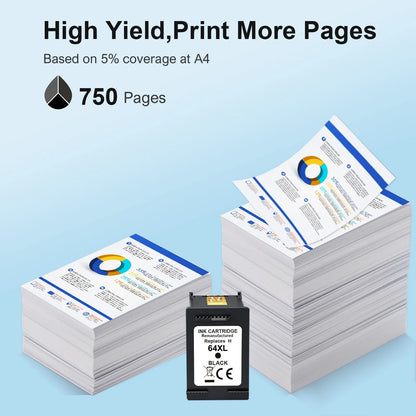 64XL 64 Ink Cartridges Compatible for HP 64XL 64 2 Pack Black Ink for Envy Photo 7855 7858 7155 7120 7800 6255 6252 7158 7164 (2 Black)