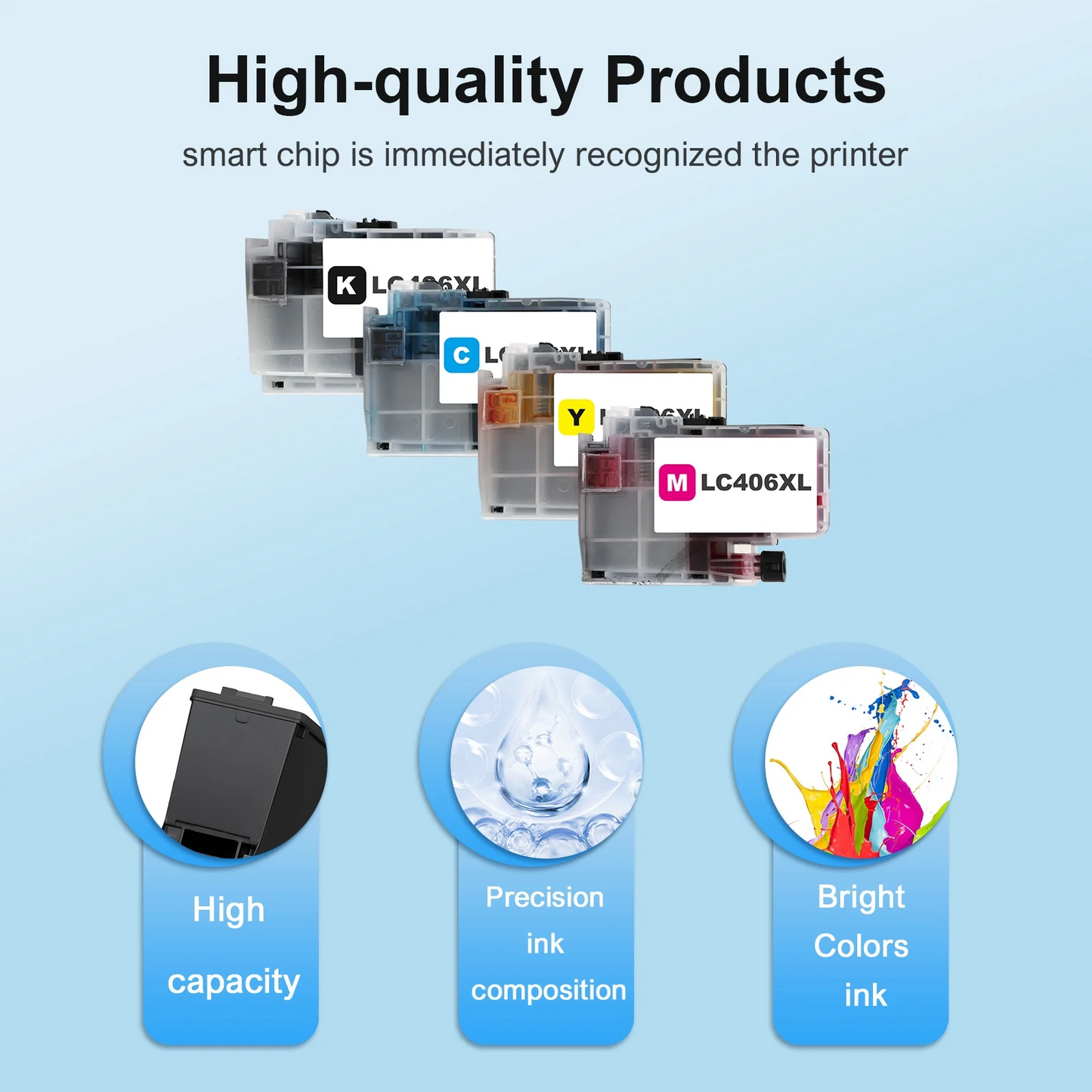 LC406 LC406XL Ink Cartridge for Brother Printer 406XL High Yield for MFC-J4335DW MFC-J5855DW MFC-J6555DW MFC-J4535DW MFC-J6955DW MFC-J4345DW MFC-J5955DW (4 Pack, Black Cyan Magenta Yellow)