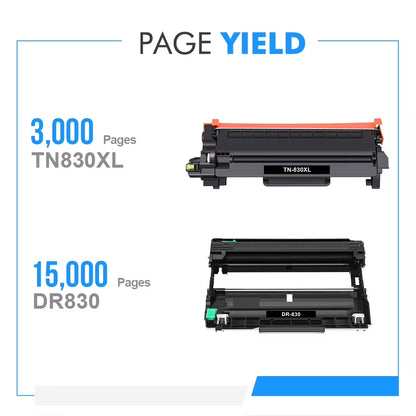 1 * TN830XL + 1 * DR830 Toner Cartridge and Drum Unit Compatible for Brother TN830XL DR-830 TN830 Work with DCP-L2640DW HL-L2460DW HL-L2405W HL-L2400D HL L2480dw HL L2460dw XL Printer
