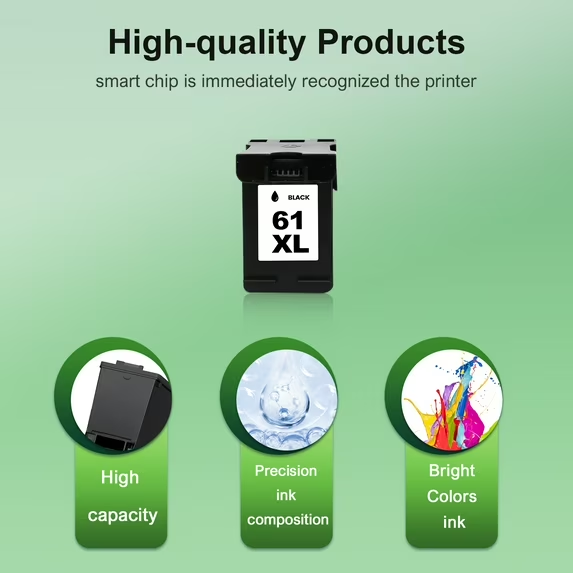 61XL Ink Cartridges Compatible for HP 61 Black Ink Work for Envy 4500 5530 4502 Officejet 4630 4635 Deskjet 1000 1010 1512 Printer (1 Pack)