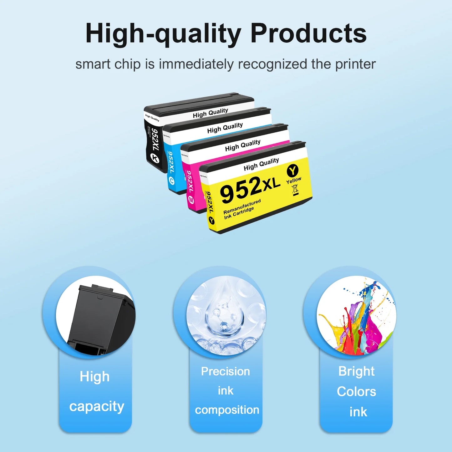 952 952XL Ink Cartridges Compatible for HP 952XL 952 Ink Combo Pack for OfficeJet Pro 8710 7740 8720 8210 8715 8702 7720 8730 8740 8216 8725 8700 (4 Pack, 1B, 1C, 1M, 1Y)