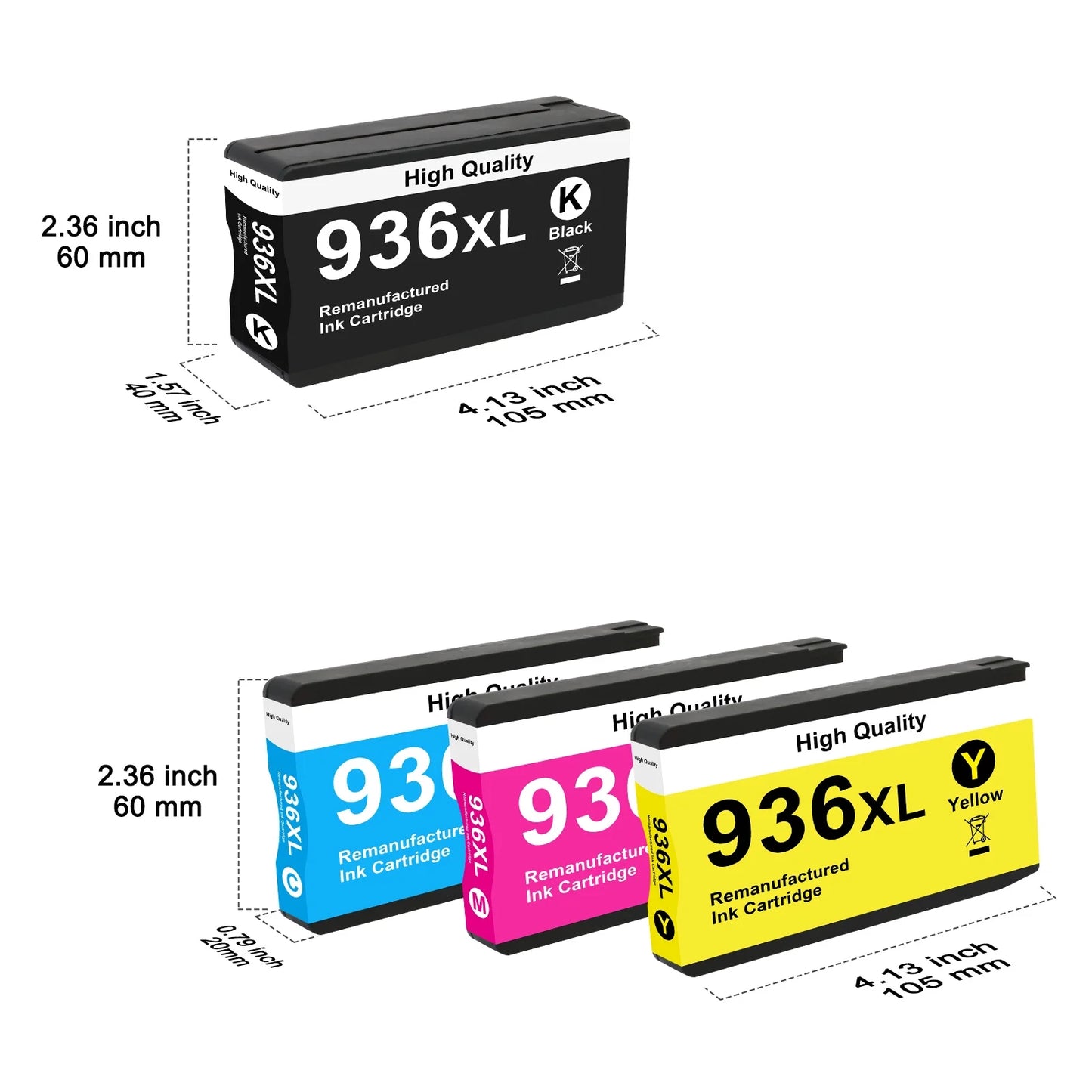 936 9125e Ink Cartridges Compatible for HP 936e 936 Ink Cartridge Combo Pack OfficeJet Pro 9130e 9135e 9120e 9730e 9130 9122e 9128e 9110b 9120b 9130b Printer 4 Pack, BK/C/M/Y