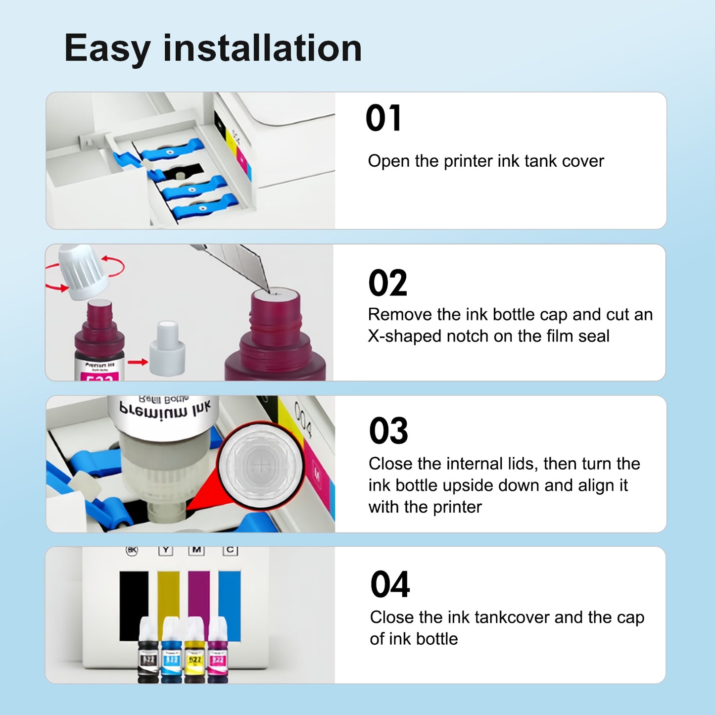 522 Ink Refill Bottles Compatible for Epson Ink 522 for EcoTank Printers ET-2800 ET-2400 ET-2720 ET-2803 ET-2840 ET-4700 ET-4800 ET-4810 (6 Pack)