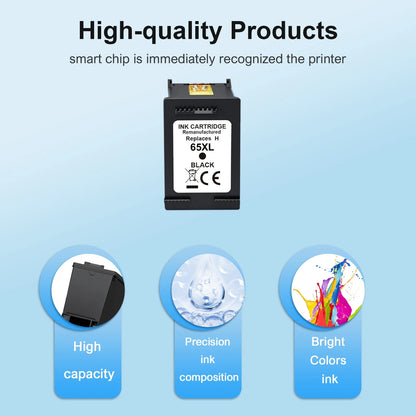 65XL Ink Cartridges Compatible for HP 65 65XL for Envy 5055 5052 5058 Deskjet 3755 2655 2652 3722 2622 2624 2620 (2 Pack Black)