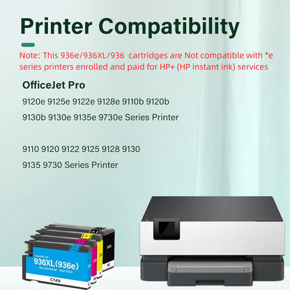 936e HP Ink Compatible for HP 936 Ink Cartridges 4 Pack With Chip Combo OfficeJet Pro 9730e 9130b 9125e 9120e 9130 9135e 9122e 9128e 9110b 9120b 9130e High Yield Printer Ink