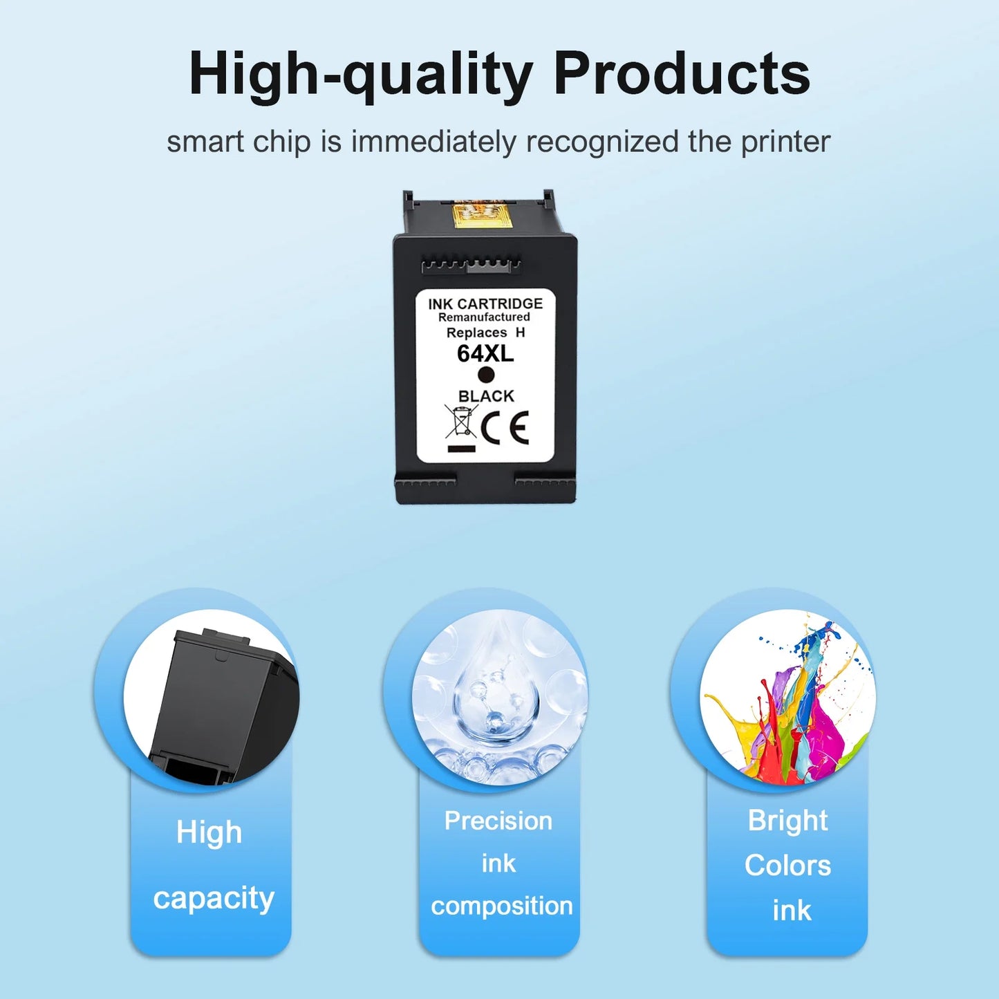 64XL 64 Ink Cartridges Compatible for HP 64XL 64 2 Pack Black Ink for Envy Photo 7855 7858 7155 7120 7800 6255 6252 7158 7164 (2 Black)