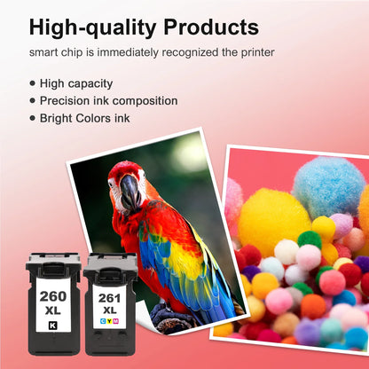 260XL 261XL Ink Cartridges Compatible for Canon PG-260XL 261XL Combo Pack for PIXMA TS6420 TR7020 TS5320 TS5300 TR7022 Printer (2 Pack, Black, Tri-color)