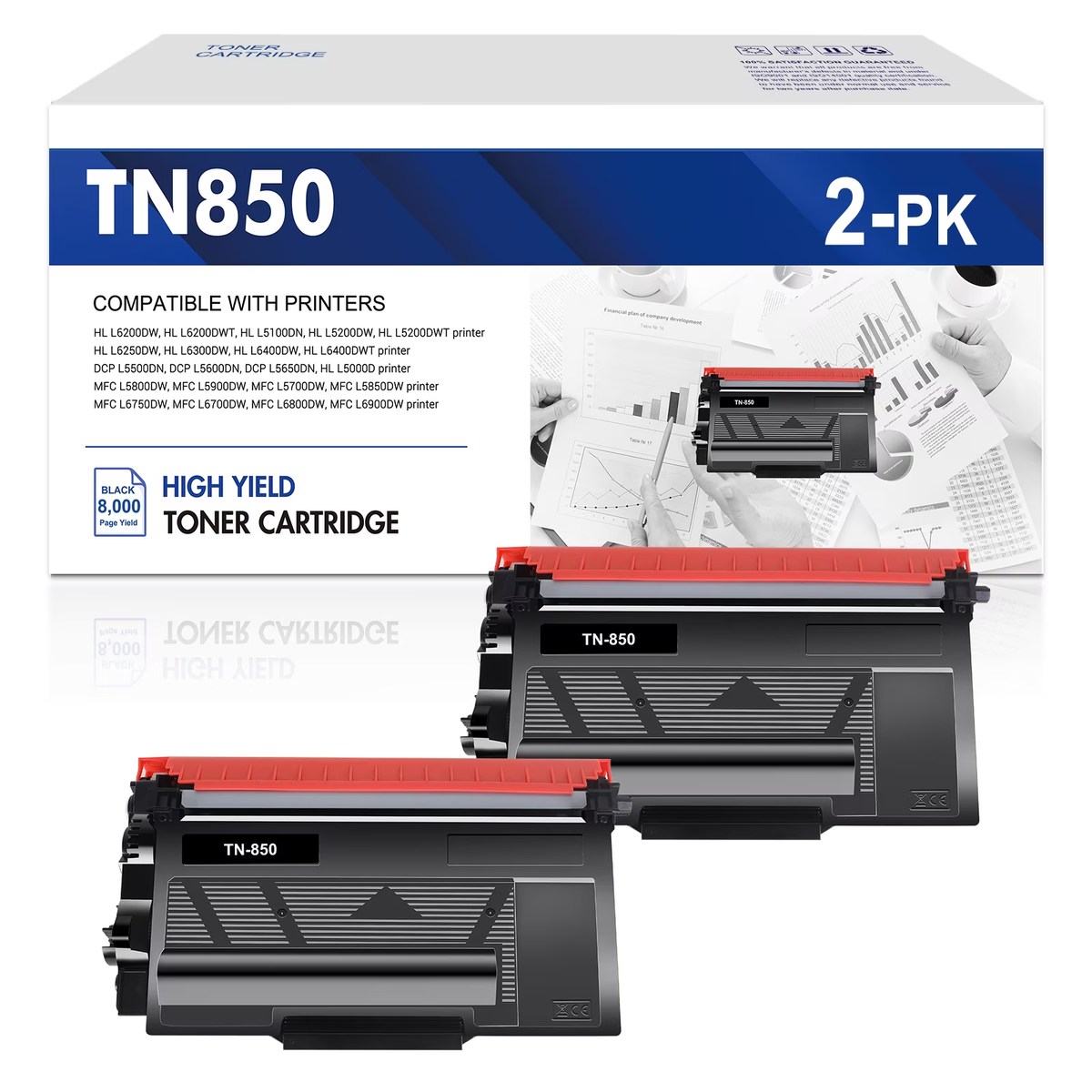 TN820 TN850 Toner Cartridges Compatible for Brother TN850 Toner Cartridges TN-850 TN-820 MFC-L5900DW HL-L6200DW MFC-L5800DW MFC-L5850DW MFC-L5700DW HL-L5200DW MFC-L6800DW Printer Ink Black 2 Pack