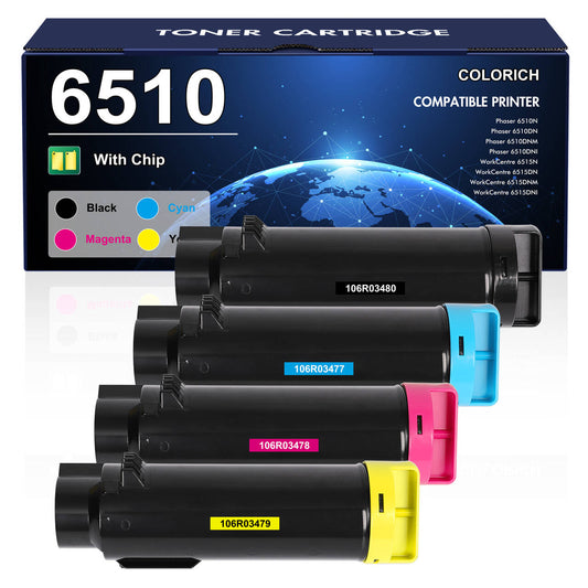 Colorich 6510 Toner Cartridge Compatible for Xerox Phaser 6510 WorkCentre 6515 6510dn 6515dn for 106R03480 106R03477 106R03478 106R03479 (Black Cyan Magenta Yellow, 4-Pack)
