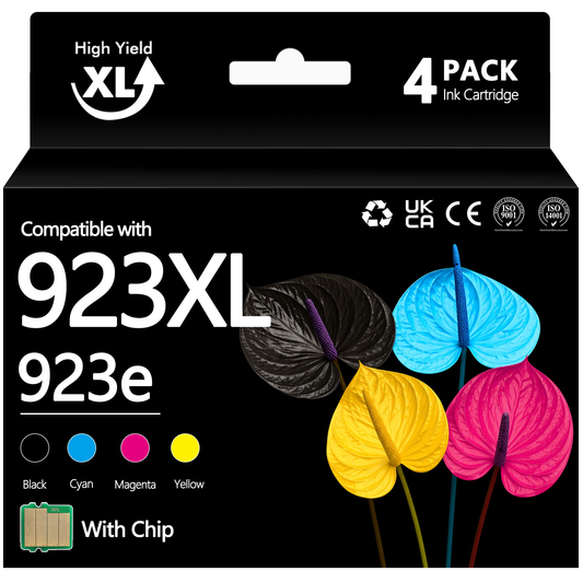 923 923E Ink Cartridges (With Chip) Compatible for HP 923 E 923 923XL OfficeJet Pro 8130 8135e 8138e 8139e 8120 8122e OfficeJet 8124e 8125e 8132e 8134e Printer | 923E Combo Pack, Pack of 4