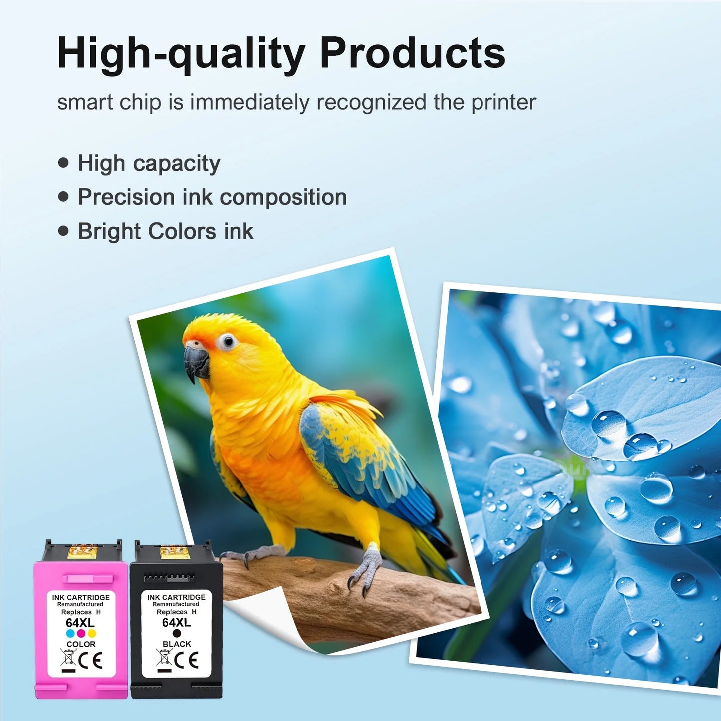 64XL Ink Cartridges Compatible for HP 64 64XL Black and Color for Envy Photo 7855 7858 7155 7120 7800 6255 6252 7158 7164 (1 Pack Black, 1 Pack Tri-color)