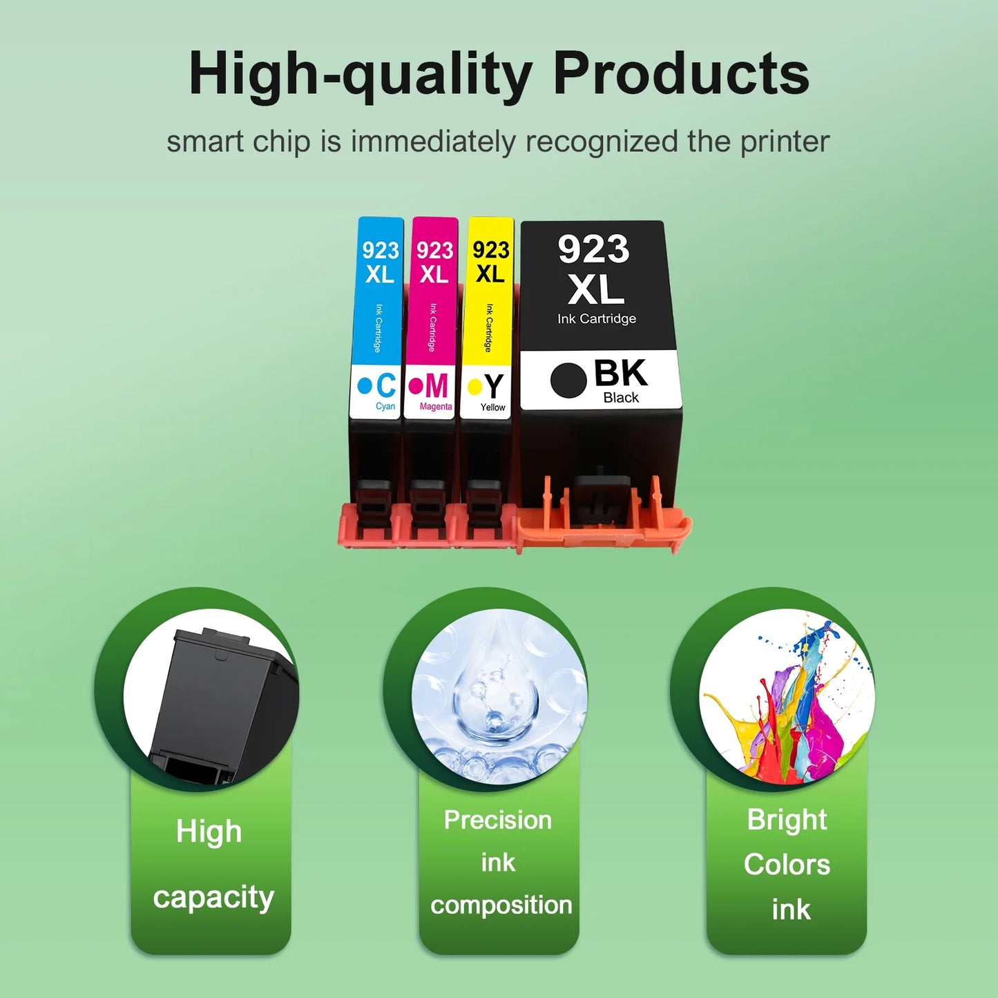 923XL 923 Ink Cartridge with Chip Compatible for HP 923e 923XL for OfficeJet Pro 8130 8135 8120 8122 8124 8125 8132 8134 8135 8138 8139 Printer(4 Pack, Black, Cyan, Magenta, Yellow)
