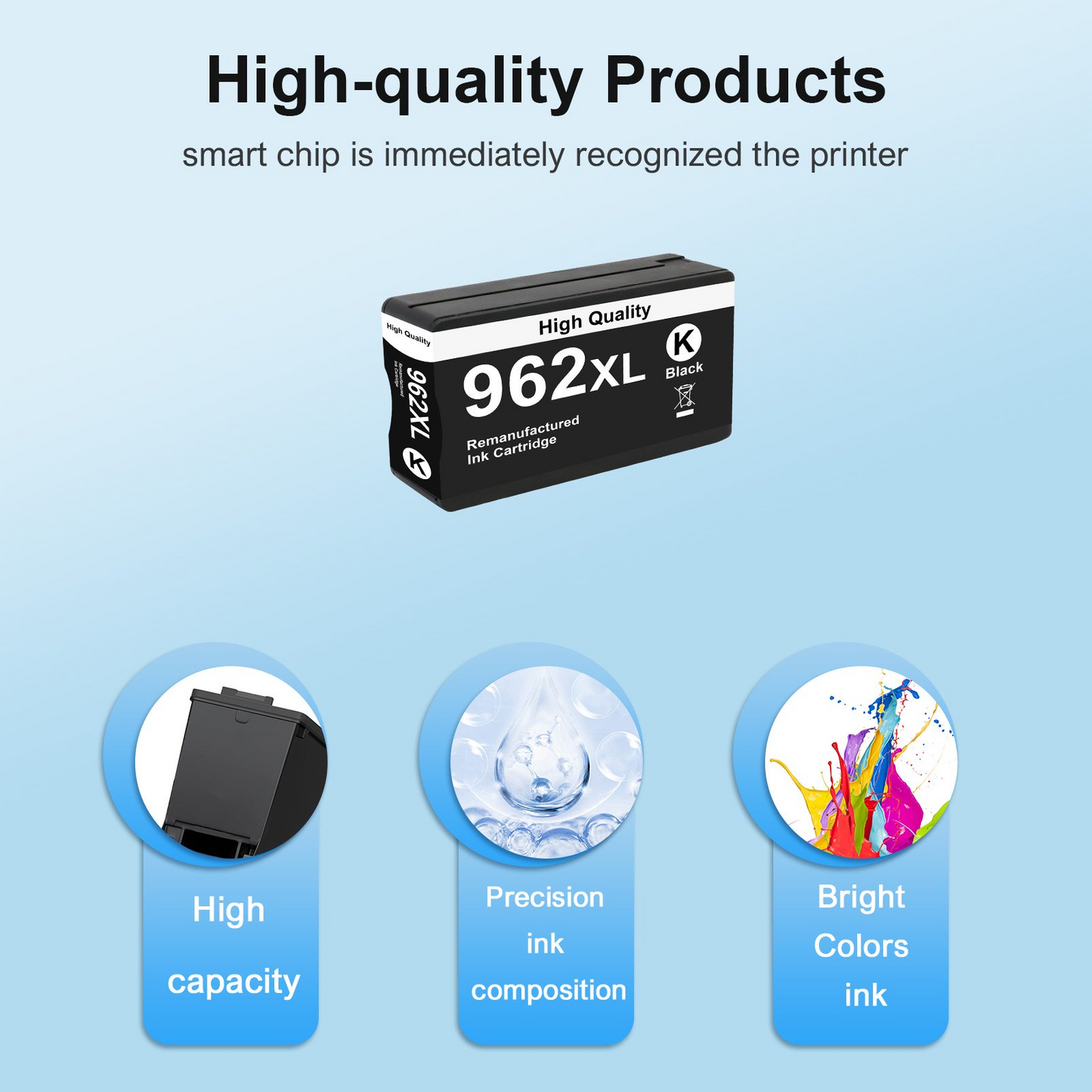 962XL Ink Cartridge 2-Pack Black Compatible for HP962XL Works with OfficeJet Pro 9015e 9015 9010 9022e Series Printer