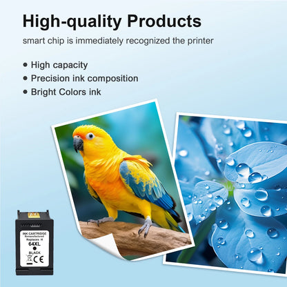 64XL 64 Ink Cartridges Compatible for HP 64XL 64 2 Pack Black Ink for Envy Photo 7855 7858 7155 7120 7800 6255 6252 7158 7164 (2 Black)