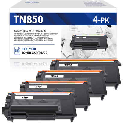 TN850 Toner Cartridges Compatible for Brother TN850 Toner Cartridges TN-850 MFC-L5700DW L5850DW HL-L6200DW MFC-L5700DW MFC-L5900DW HL-L5200DW High Yield Printer Ink (Black, 4-Pack)