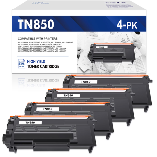 TN850 High Yield Toner Cartridge Compatible TN820 TN850 for Brother TN850 TN 850 TN-850 TN 820 TN-820 MFC-L5700DW L5850DW HL-L6200DW MFC-L5700DW MFC-L5900DW HL-L5200DW Printer Ink (Black, 4-Pack)