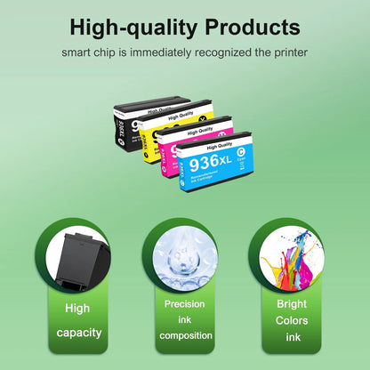 936 9125e Ink Cartridges Compatible for HP 936e 936 Ink Cartridge Combo Pack OfficeJet Pro 9130e 9135e 9120e 9730e 9130 9122e 9128e 9110b 9120b 9130b Printer 4 Pack, BK/C/M/Y