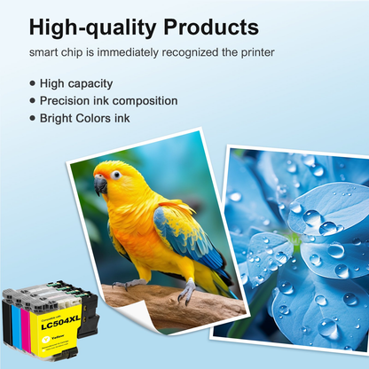 LC504 Ink Cartridges High Yield Compatible for Brother LC504 LC-504 Work for Brother MFC-J1205W MFC-J1215W MFC-J1205W XL Printer Ink (Black Cyan Magenta Yellow,4 Pack)