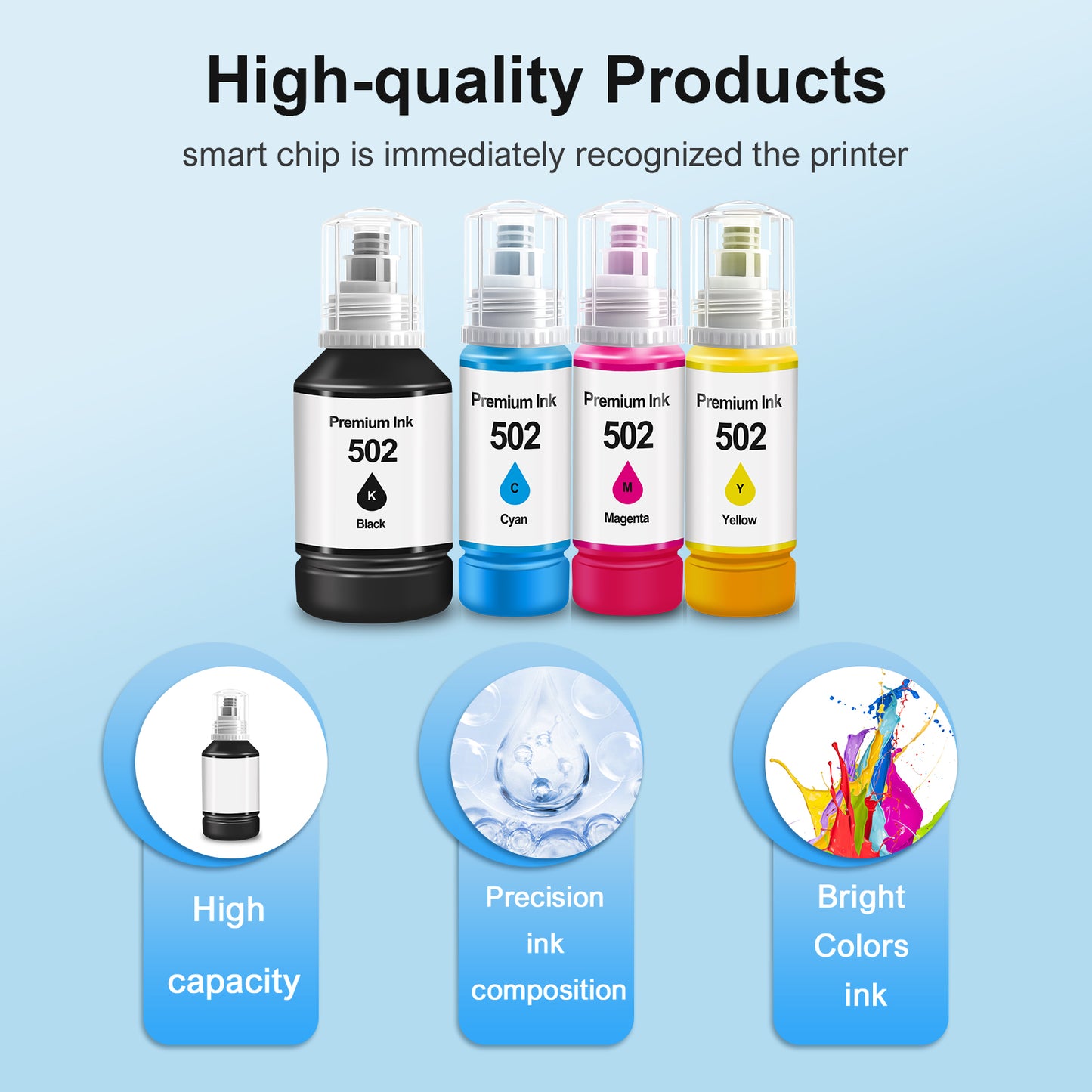 Ink Refill Bottles Compatible for 502 Ink Bottle Fit for Epson ET-2700/2750/3700/3750/4750/15000/ST-2000/3000/4000 Printers£¬4 Bottle