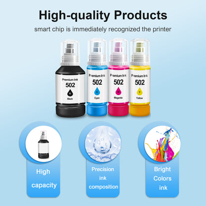 Ink Refill Bottles Compatible for 502 Ink Bottle Fit for Epson ET-2700/2750/3700/3750/4750/15000/ST-2000/3000/4000 Printers£¬8 Bottle