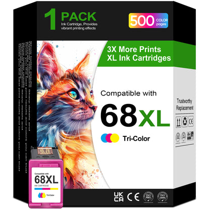 68XL 68 Ink Cartridge Compatible for HP 68 Ink Tri-Color High Yield for Envy 6120e 6152e 6155e 6555e Printer (1 Tri-Color)