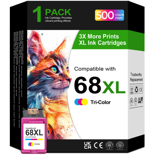 68XL 68 Ink Cartridge Compatible for HP 68 Ink Tri-Color High Yield for Envy 6120e 6152e 6155e 6555e Printer (1 Tri-Color)