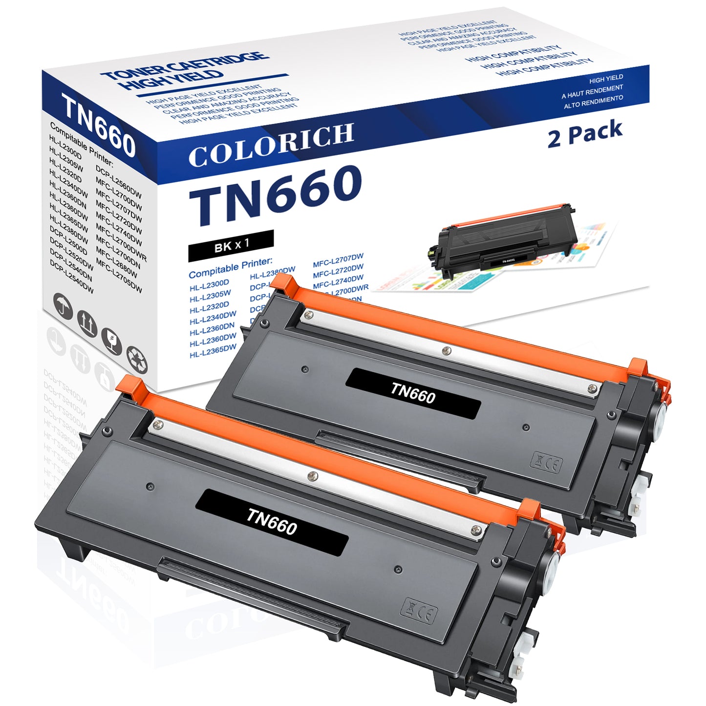 TN660 Black Toner Cartridge Compatible for Brother TN660 TN-660 TN630 TN-630 for HL-L2300D HL-L2305W HL-L2320D HL-L2380DW MFC-L2740DW MFC-L2707DW DCP-L2500D Printer Ink (2-Pack)