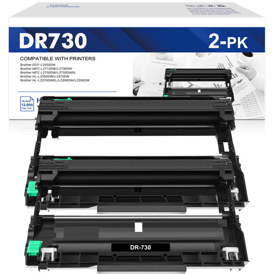 DR730 Drum Unit Compatible for Brother DR-730 DR730 DCP-L2550DW HL-L2350DW HL-L2370DW HL-L2390DW (Black, 2-Pack)