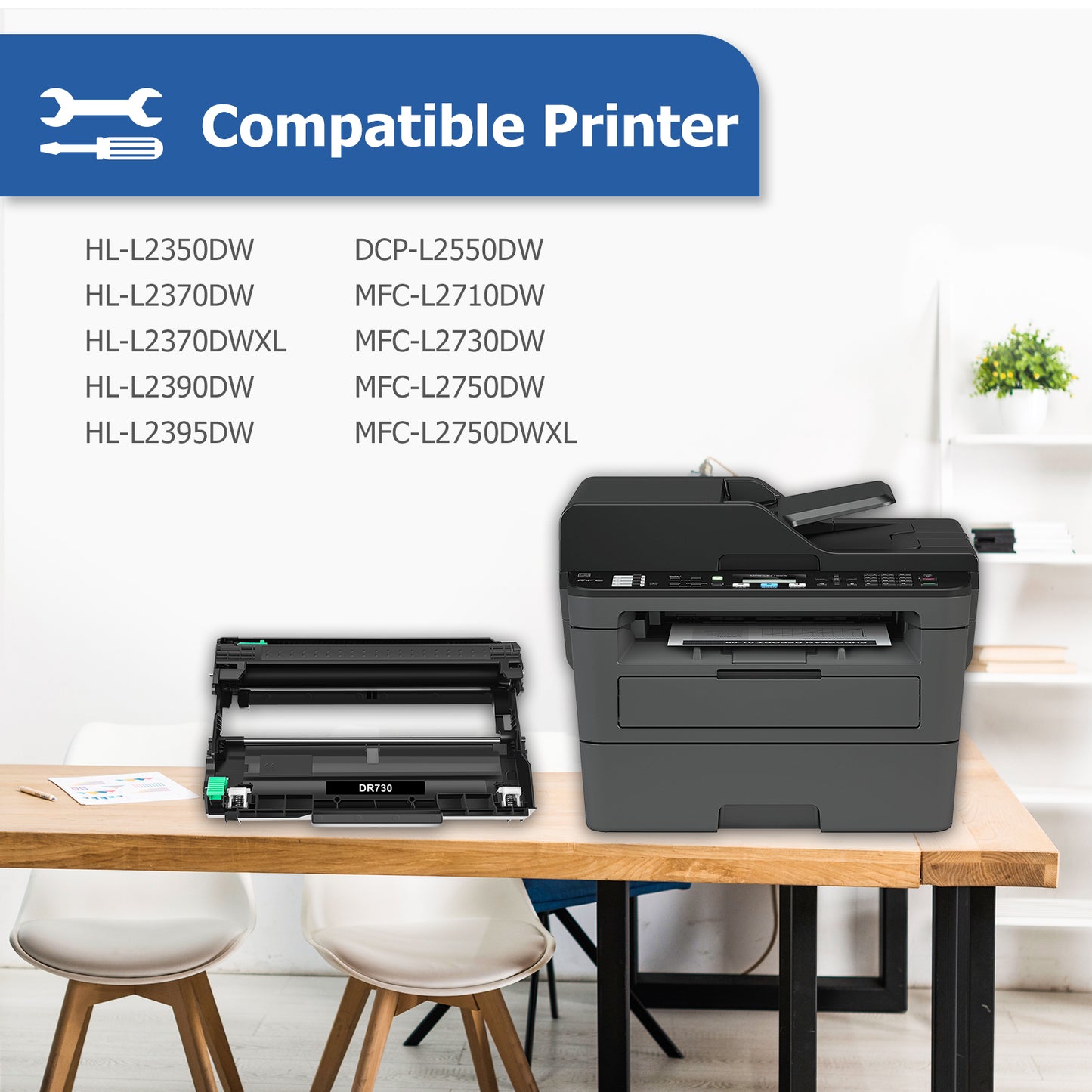 DR730 Drum Unit Compatible for Brother DR-730 DR730 DCP-L2550DW HL-L2350DW HL-L2370DW HL-L2390DW (Black, 2-Pack)