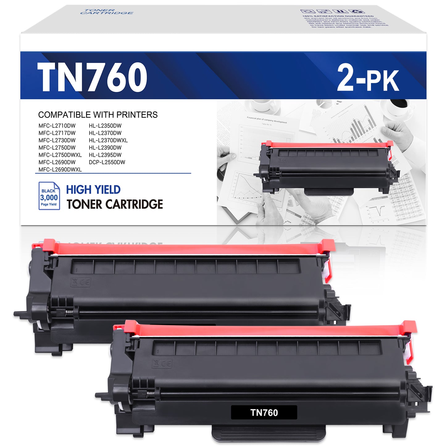 Colorich TN760 Toner Cartridge Compatible for Brother TN760 TN-760 HL-L2395DW MFC-L2750DW HL-L2390DW HL-L2350DW MFC-L2710DW Printer (Black, 2-Pack)