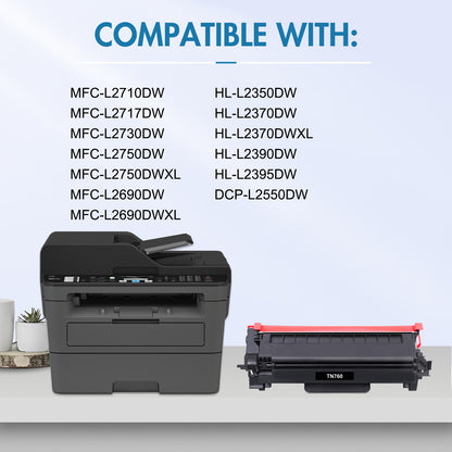 Colorich TN760 Toner Cartridge Compatible for Brother TN760 TN-760 HL-L2395DW MFC-L2750DW HL-L2390DW HL-L2350DW MFC-L2710DW Printer (Black, 2-Pack)