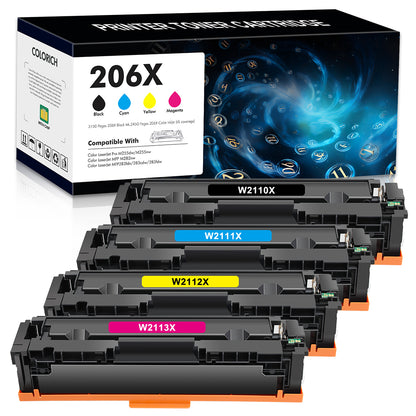 206X 206A Toner Cartridges with Chip Compatible for HP 206X 206A Color LaserJet Pro MFP M283fdw M283cdw M255dw M282nw Printer ink (Black Cyan Magenta Yellow, 4-Pack)