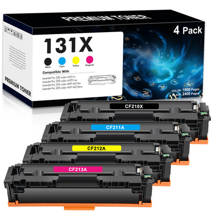 131X 131A Toner Cartridge 4-Pack Compatible for HP 131A 131X CF210X Laserjet Pro 200 Color MFP M276nw M251nw M251n M276n CF210A CF211A CF212A CF213A Printer Ink (Black Cyan Yellow Magenta)