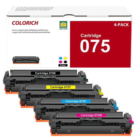 075 075H Toner Cartridge Compatible for Canon 075 CRG-075 075H Toner Cartridge for Canon imageCLASS LBP646Cdw LBP647Cdw MF663Cdw MF665Cdw(Black, Cyan, Magenta, Yellow With Chip)