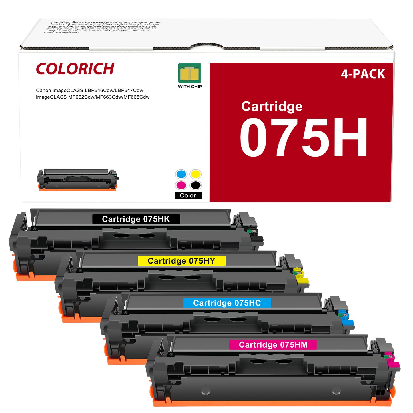 075H 075 High Page Yield Toner Cartridge 4-pack Compatible for Canon 075H 075 Toner Cartridge Set for Canon imageCLASS LBP646Cdw LBP647Cdw MF663Cdw MF665Cdw (KCMY)