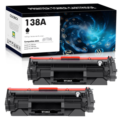 138A Toner Cartridge With Chip Compatible for HP 138A W1380A 138X for Laserjet Pro 3001dw 3001fdw MFP 3101fdw Printer (2-Pack,Black)