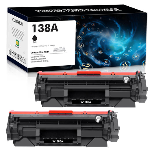 138A Toner Cartridge With Chip Compatible for HP 138A W1380A 138X for Laserjet Pro 3001dw 3001fdw MFP 3101fdw Printer (2-Pack,Black)