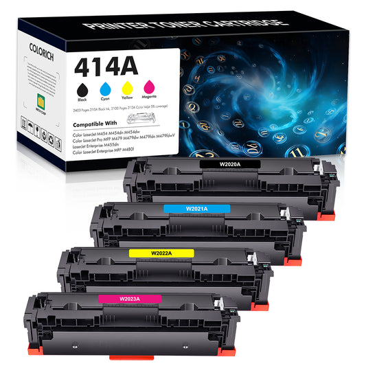414A Toner Cartridges 4 Pack with Chip Compatible for HP 414A for HP 414X W2020A W2020X Color Laserjet Pro MFP M479fdw M479fdn M454dw M454dn M479 M454 Printer (Black Cyan Magenta Yellow)