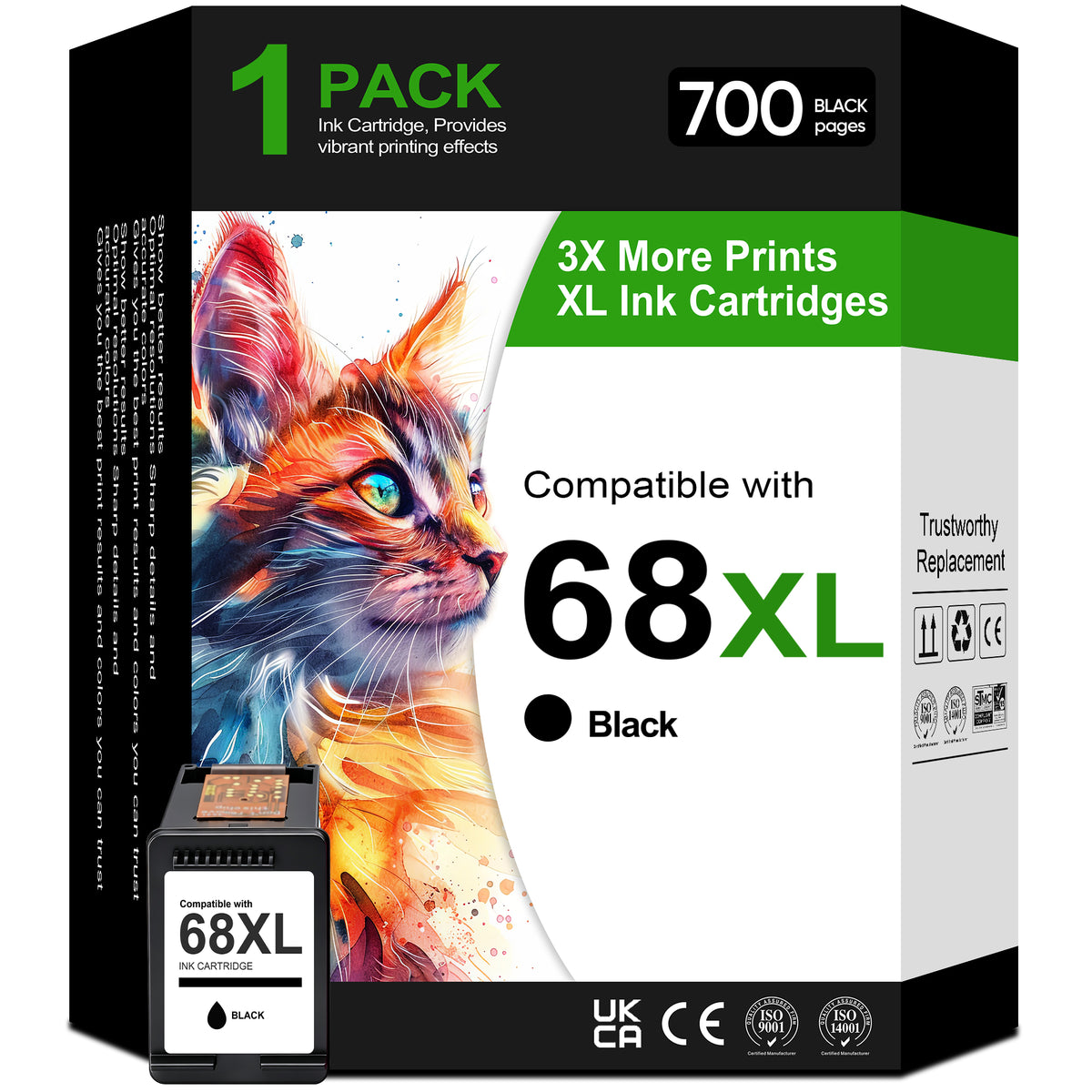 68XL 68 Ink Cartridge Compatible for 68e Ink Black High Yield for Envy 6120e 6152e 6155e 6555e Printer (1 Black)